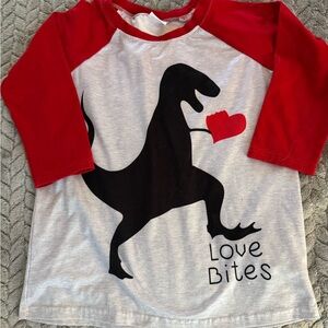 Kids Dinosaur Love Bites Shirt - Red & Gray